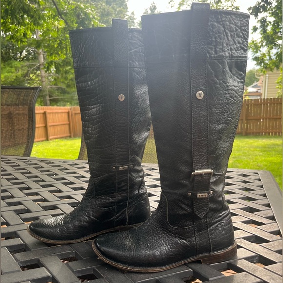 Vintage Frye Boots Pull On Low Heel Tall Shaft Black Leather Size 7.5/8 - Picture 1 of 8